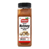 Badia ground nutmeg 16oz bottle – smooth powder for even flavor in baking and cooking.