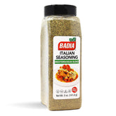 Badia Italian Seasoning jar close-up showcasing Mediterranean herbs for flavor.