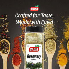 Badia Rosemary Leaves jar label highlights gluten-free, non-GMO seasoning