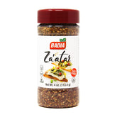 Badia Za'atar seasoning jar front view, premium blend ready to elevate Mediterranean dishes.