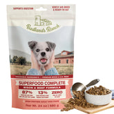 BADLANDS RANCH bag front view highlighting high-protein dog food.