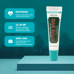 Bag Balm lip balm application on lips for quick comfort.