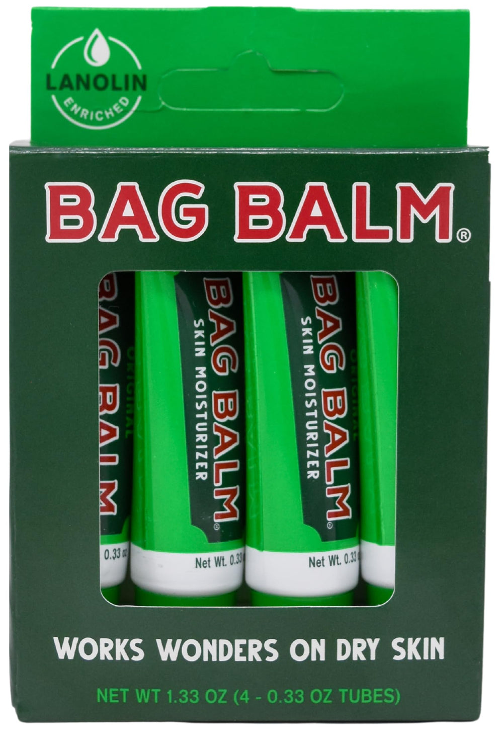 Bag Balm Original Gift Box with four lip balm tubes for daily lip care.