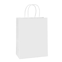 BagDream paper shopping bags in white kraft, 10x5x13, ideal for gifts and retail packaging.