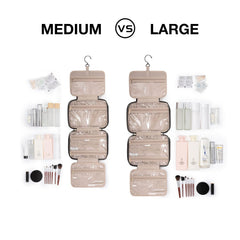 BAGSMART Toiletry Bag interior with elastic bottle holders secures upright bottles.