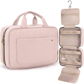 BAGSMART Toiletry Bag light pink with hanging hook for easy travel setup.