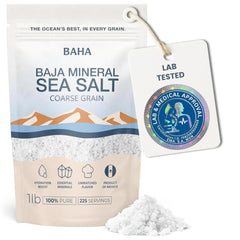BAHA Baja Mineral Sea Salt natural grains close-up highlighting texture for seasoning
