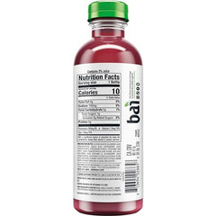 Close-up of Bai Brasilia Blueberry label showing Vitamin C and zinc.