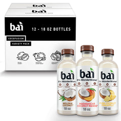 Bai Coconut Variety Pack bottles showing three flavors for refreshing hydration