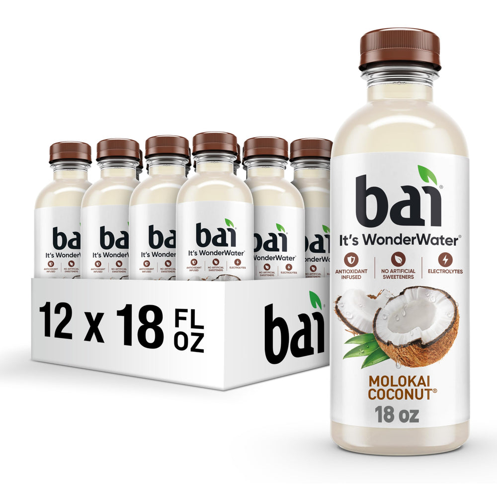 Bai Molokai Coconut bottle front shows bold flavor and low calorie hydration