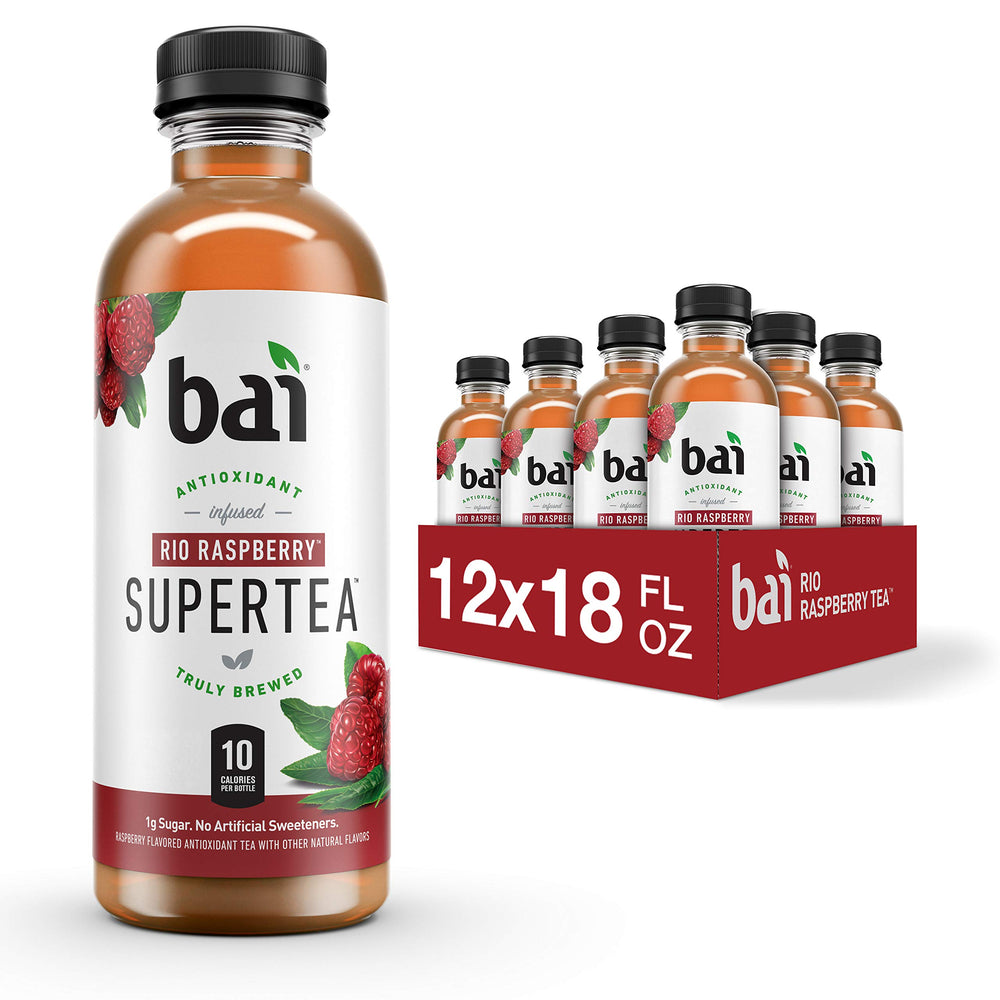 Bai Rio Raspberry bottle front shows bold flavor and low calories.