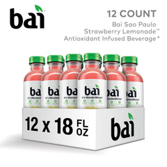 Sliced strawberries and lemons beside Bai bottle suggest bold fruit aroma