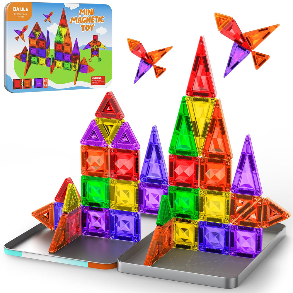 BAIJLE mini magnetic tiles with travel case enable portable creative play