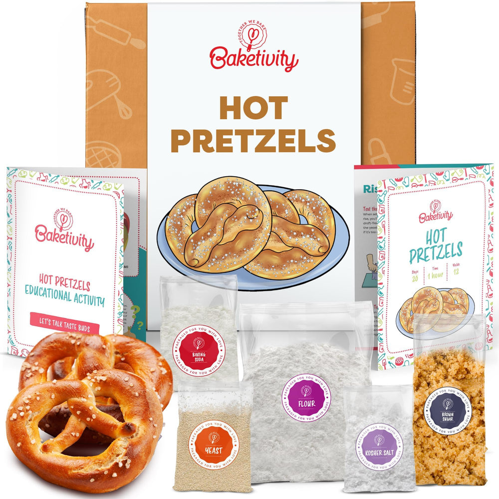 Baketivity pretzel kit ingredients ready for kid-friendly baking fun