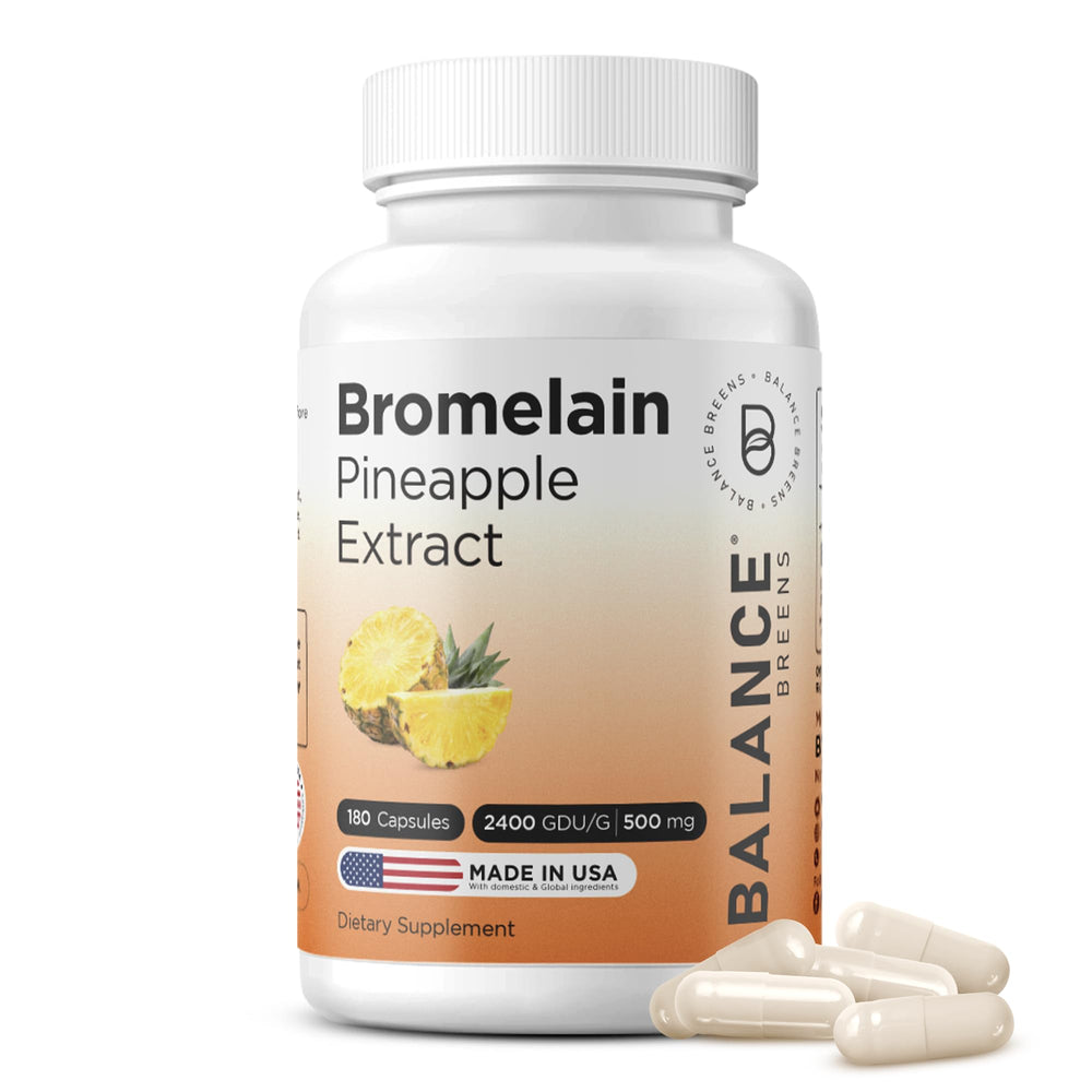 Balancebreens Bromelain 500mg capsules in bottle for joint support, on-the-go use
