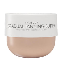 Bali Body Gradual Tanning Butter bottle closeup showing buildable glow.