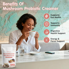 Balincer illustration of probiotics and mushroom blend indicating content depth