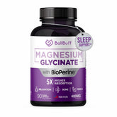 BallBuff Pure Magnesium Glycinate 400mg bottle highlighting high-absorption formula for daily wellness.
