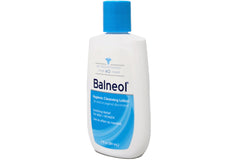 Balneol cleansing lotion bottle close-up highlights gentle, non-stinging cleansing.