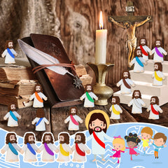 Bamamon mini Jesus figures varied colors for colorful, meaningful party favors.