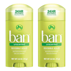 Ban Invisible Solid Unscented anti-perspirant for all-day protection with no fragrance.
