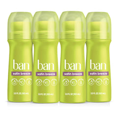 Ban Invisible Roll-On Satin Breeze 3-5oz pack shows clear, residue-free protection.