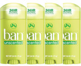 Ban Invisible Solid deodorant stick shows a clear, all-day protection finish.