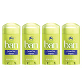 Ban Invisible Solid Powder Fresh front-pack demonstrates four-pack convenience for all-day odor control.