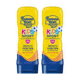 Banana Boat Kids Sport Lotion SPF 50 bottle close-up, dual-pack protection for active play.