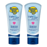 Banana Boat Light As Air SPF 50 lotion bottle ready for outdoor use and quick absorption.