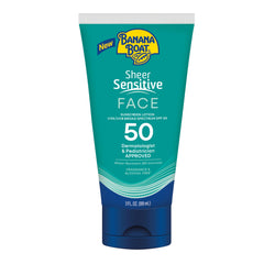 Banana Boat Sheer Sensitive Face Lotion SPF 50 bottle front showing daily sun protection