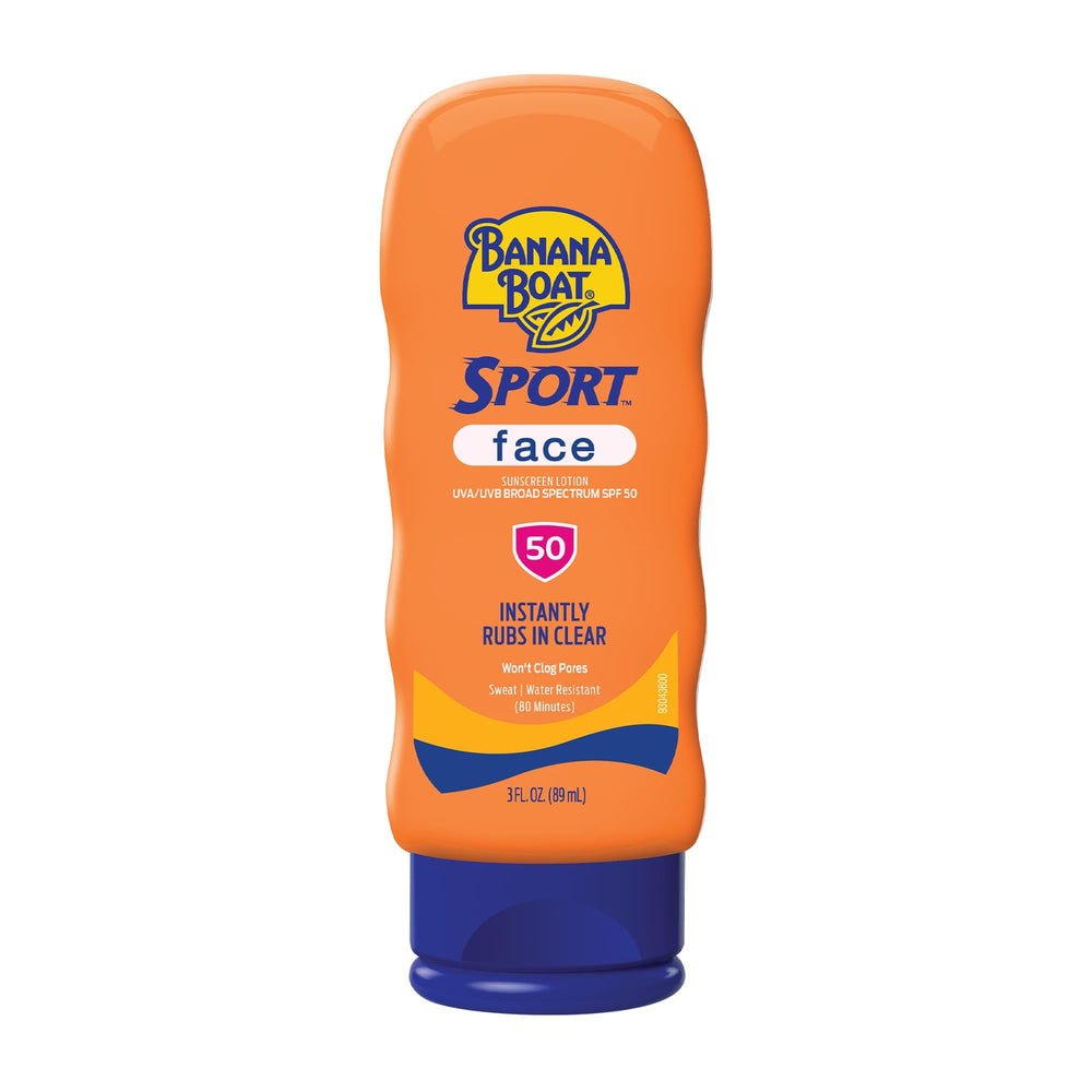 Banana Boat Sport Face SPF 50 application demonstrates quick clear rub in