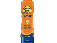 Banana Boat Sport SPF 60 lotion texture closeup highlights non-greasy finish.