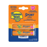 Banana Boat Sport Ultra SPF 50 lip sunscreen twin pack protects lips during winter activities.