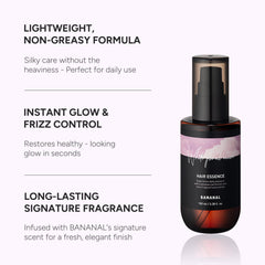 BANANAL Glass Hair Shine finish image highlighting frizz control and smoothness.