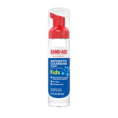 Band-Aid Brand antiseptic cleansing foam for kids bottle kills germs to help prevent infection.