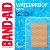 Band-Aid brand clear waterproof jumbo bandages protect minor wounds during daily activities.