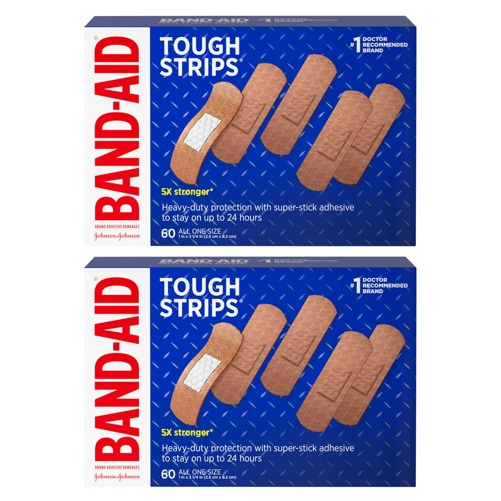 Band-Aid Tough Strips dual-box set providing durable wound protection