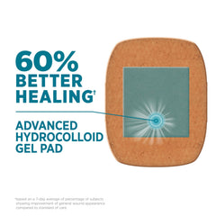 Band-Aid Pro Heal hydrocolloid pad close-up balancing moisture for healing.