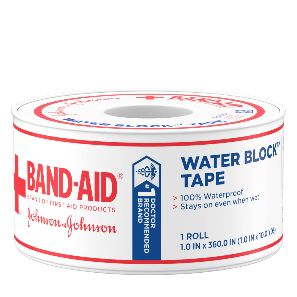 Band-Aid Water Block tape roll 1in by 10yd secures dressings in wet conditions