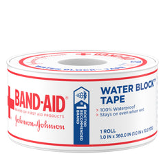 Band-Aid Water Block tape roll 1in by 10yd secures dressings in wet conditions