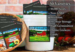 B&KM Farms weatherproof bucket protects seeds through seasons and storage conditions.