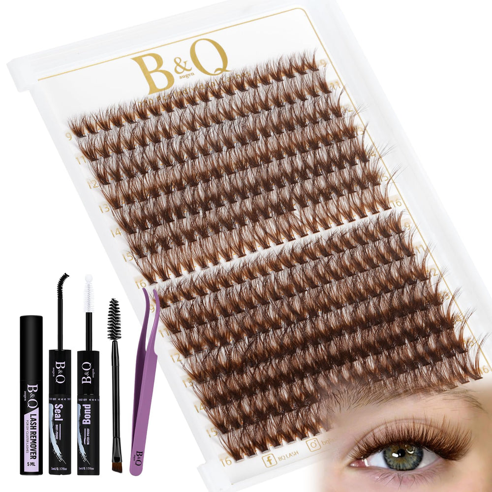 B&Qaugen Mocha Brown Lash Clusters Kit box displays organized contents.