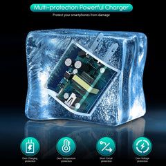 Banety wall charger block with compact design for travel.