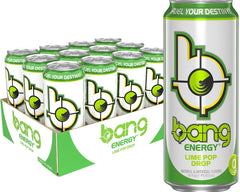 Bang Energy Lime Pop Drop can front view, zero sugar and bold energy for workouts