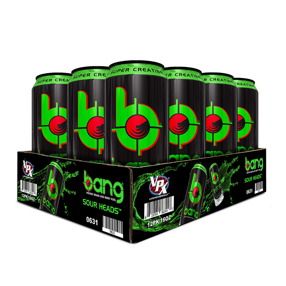 Bang Sour Heads can front view highlighting the zero-calorie energy boost.