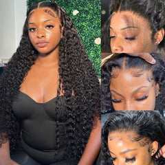 Bangjazz deep wave lace front wig close-up reveals natural curls and smooth texture