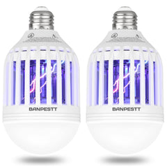 BANPESTT bug zapper lightbulb indoors provides light and pest control.