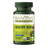 Banyan Botanicals Healthy Hair Supplement bottle promoting scalp vitality.