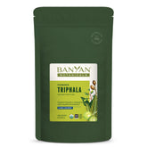 Banyan Botanicals Triphala powder jar closeup for daily digestive support